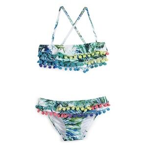 NWOT Pilyq Girls Palms Pom Pom Ruffle Bikini